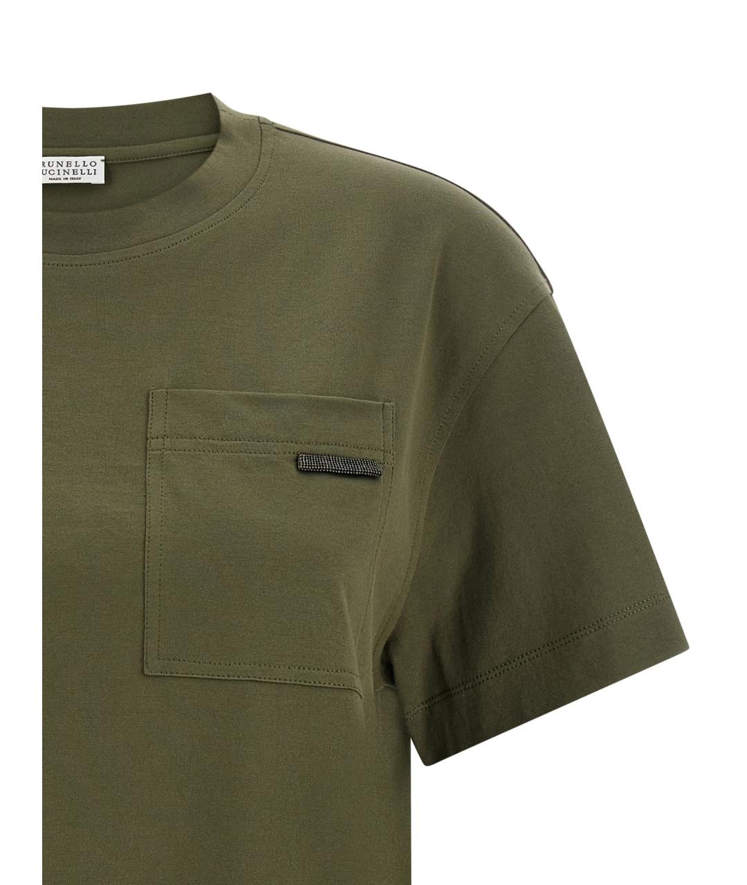 BRUNELLO CUCINELLI Зеленая хлопковая футболка, фото 3