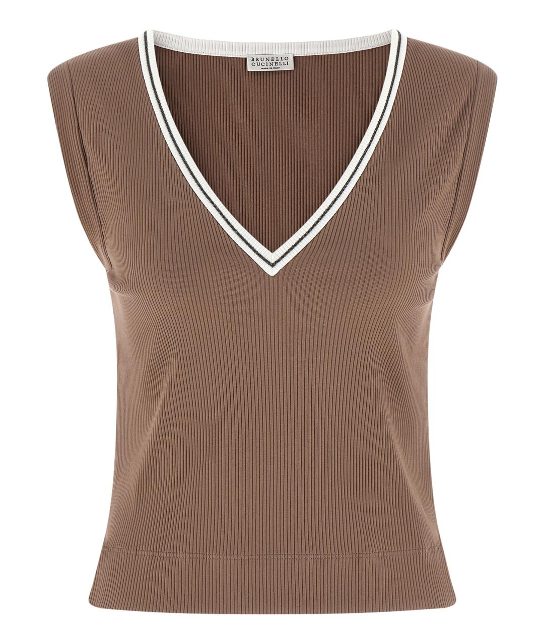 BRUNELLO CUCINELLI Коричневая хлопковая майка, фото 1