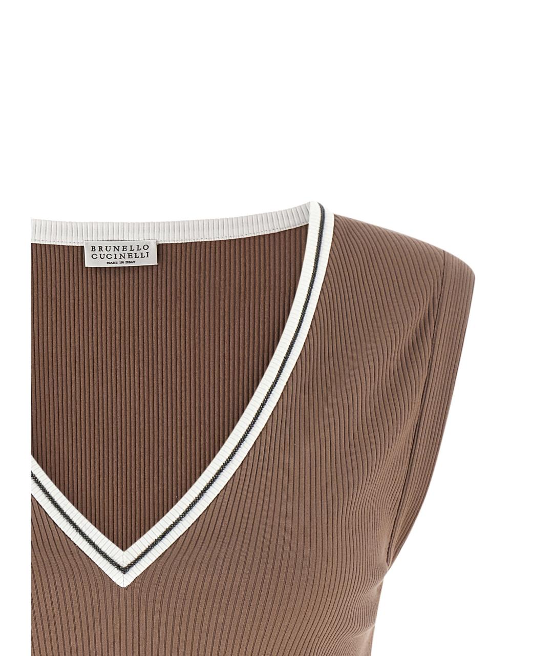 BRUNELLO CUCINELLI Коричневая хлопковая майка, фото 3