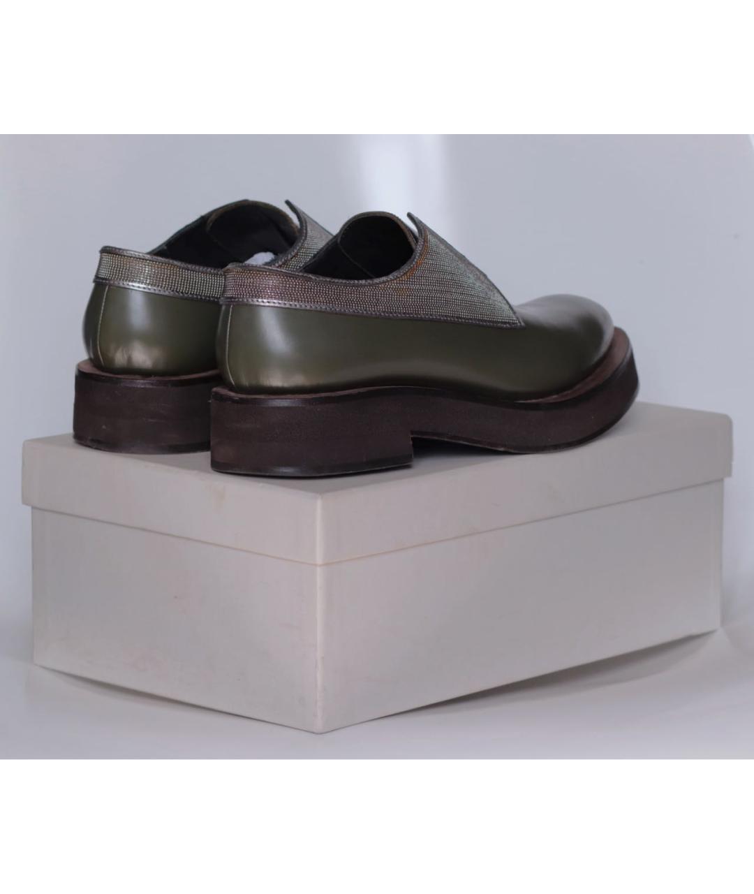 BRUNELLO CUCINELLI Хаки кожаные брогги и оксфорды, фото 4