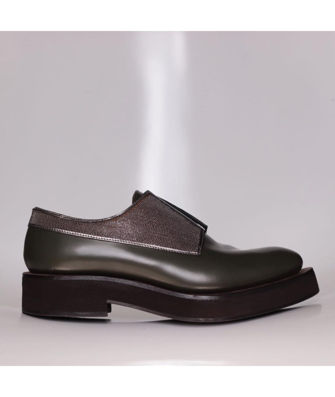BRUNELLO CUCINELLI Хаки кожаные брогги и оксфорды, фото 9