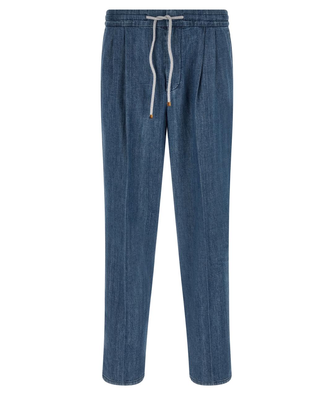 BRUNELLO CUCINELLI Синие хлопковые прямые джинсы, фото 1