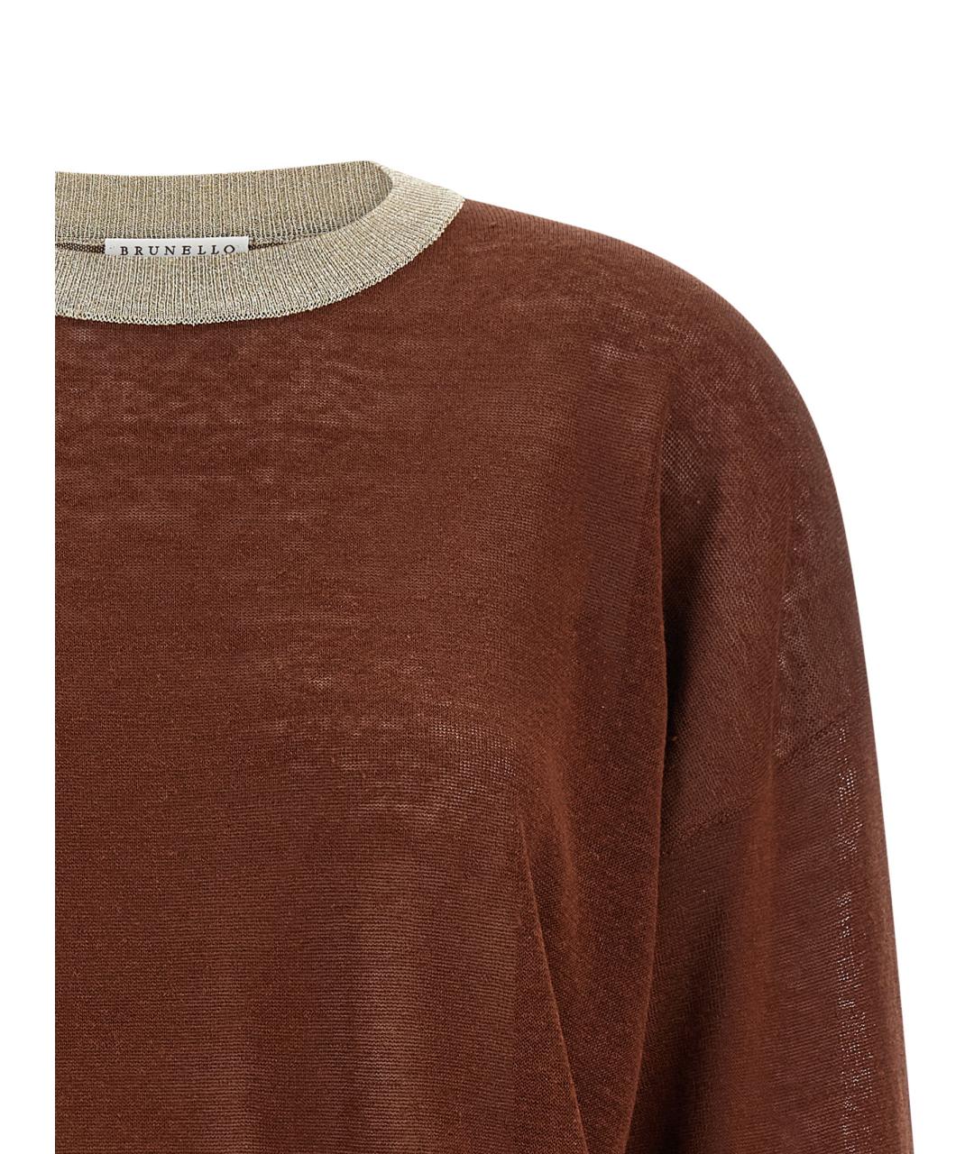 BRUNELLO CUCINELLI Бордовый льняной джемпер / свитер, фото 3
