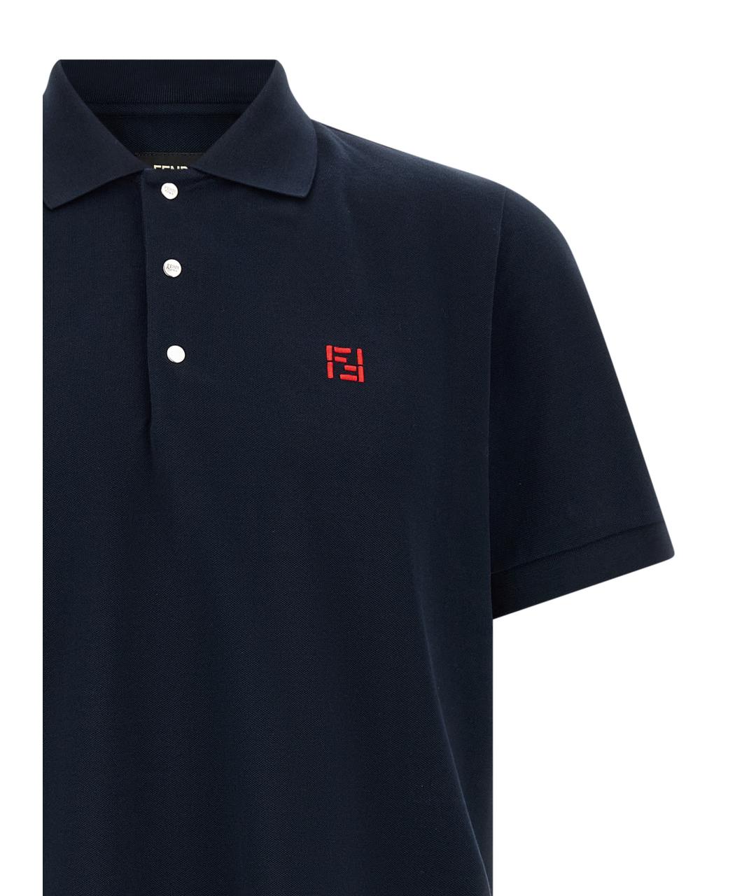 FENDI Синее хлопковое поло с коротким рукавом, фото 3