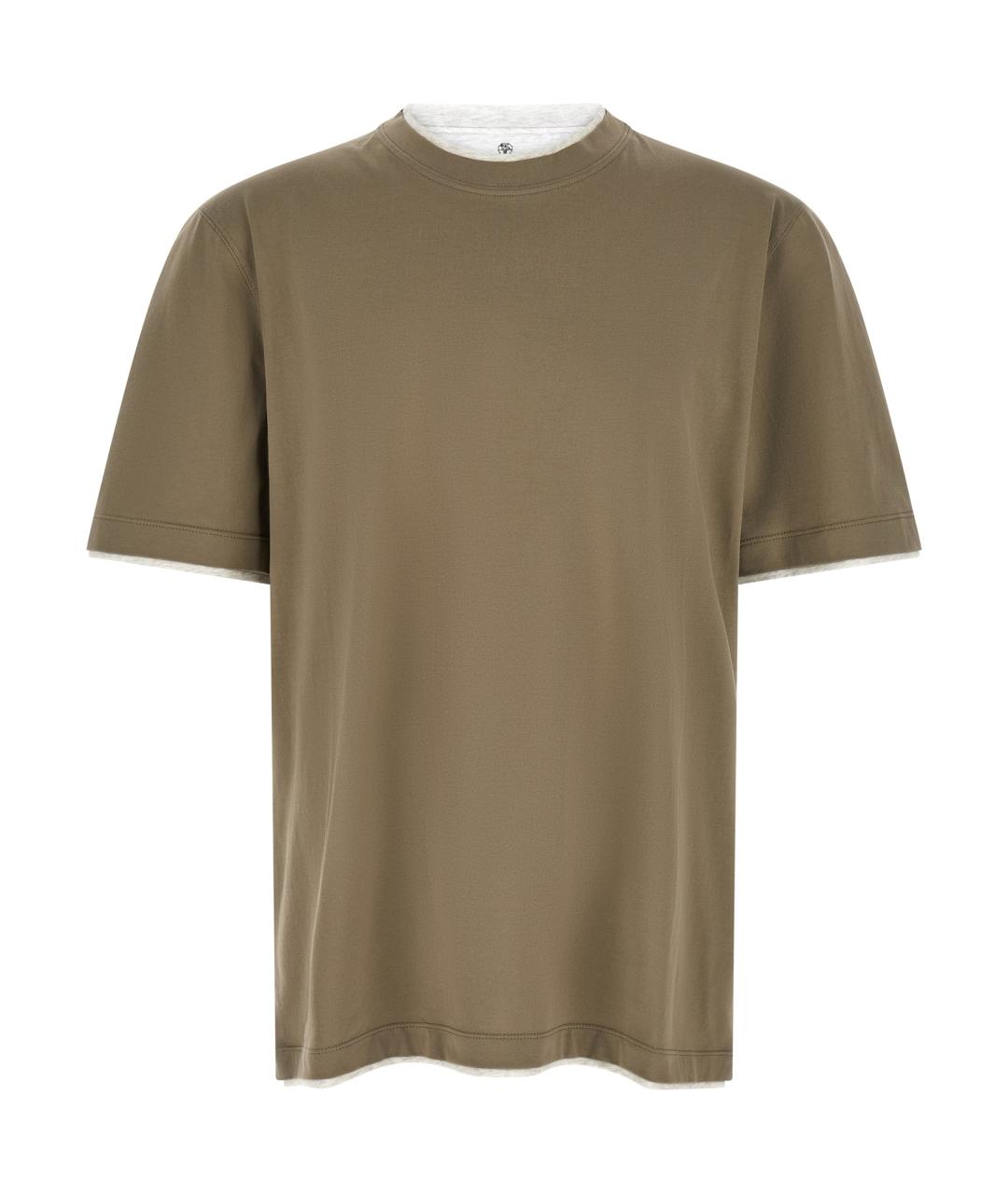 BRUNELLO CUCINELLI Зеленая хлопковая футболка, фото 1