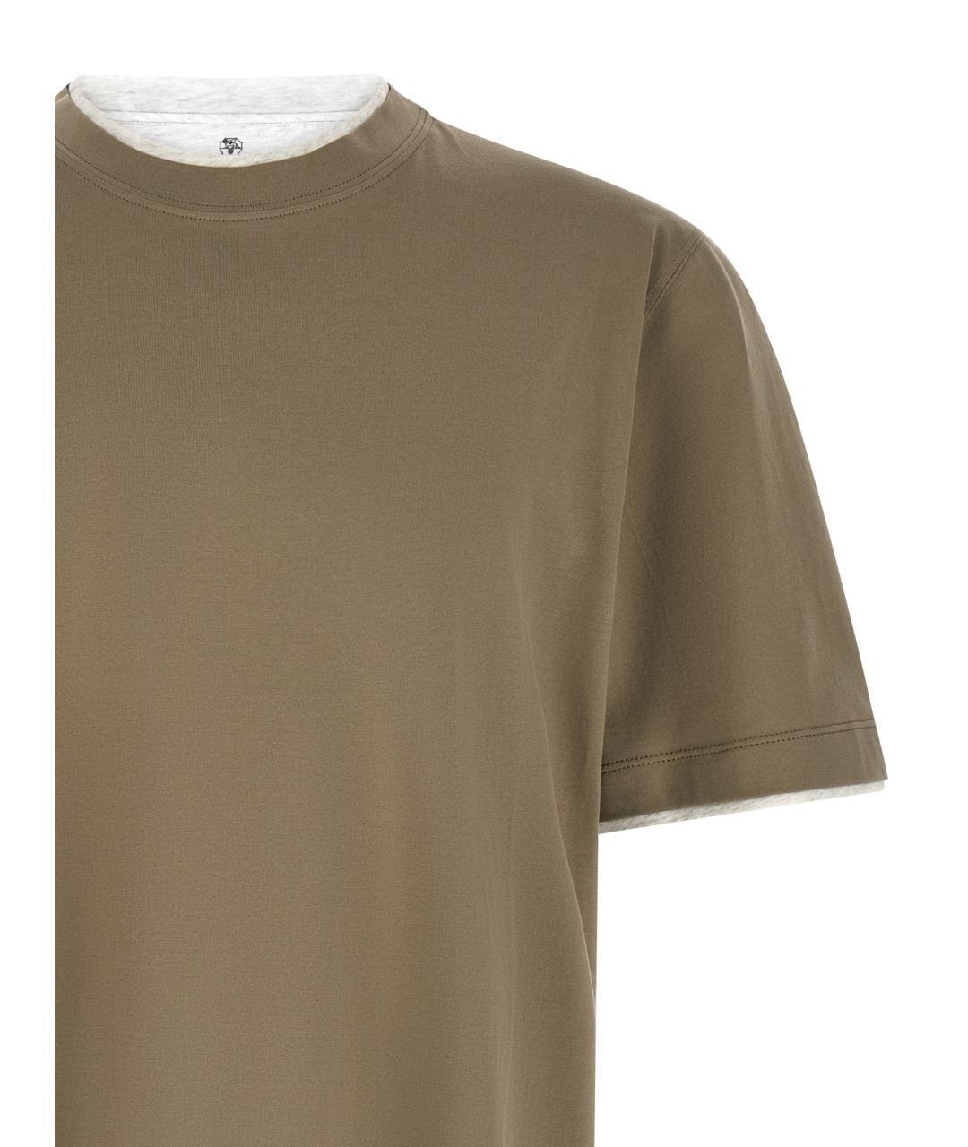 BRUNELLO CUCINELLI Зеленая хлопковая футболка, фото 3