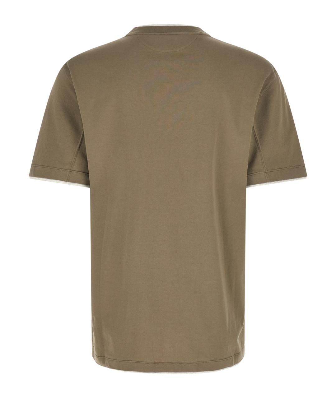 BRUNELLO CUCINELLI Зеленая хлопковая футболка, фото 2