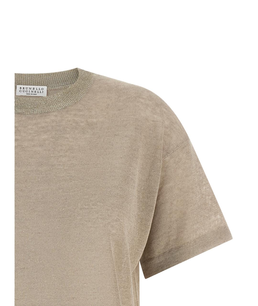 BRUNELLO CUCINELLI Бежевая льняная футболка, фото 3