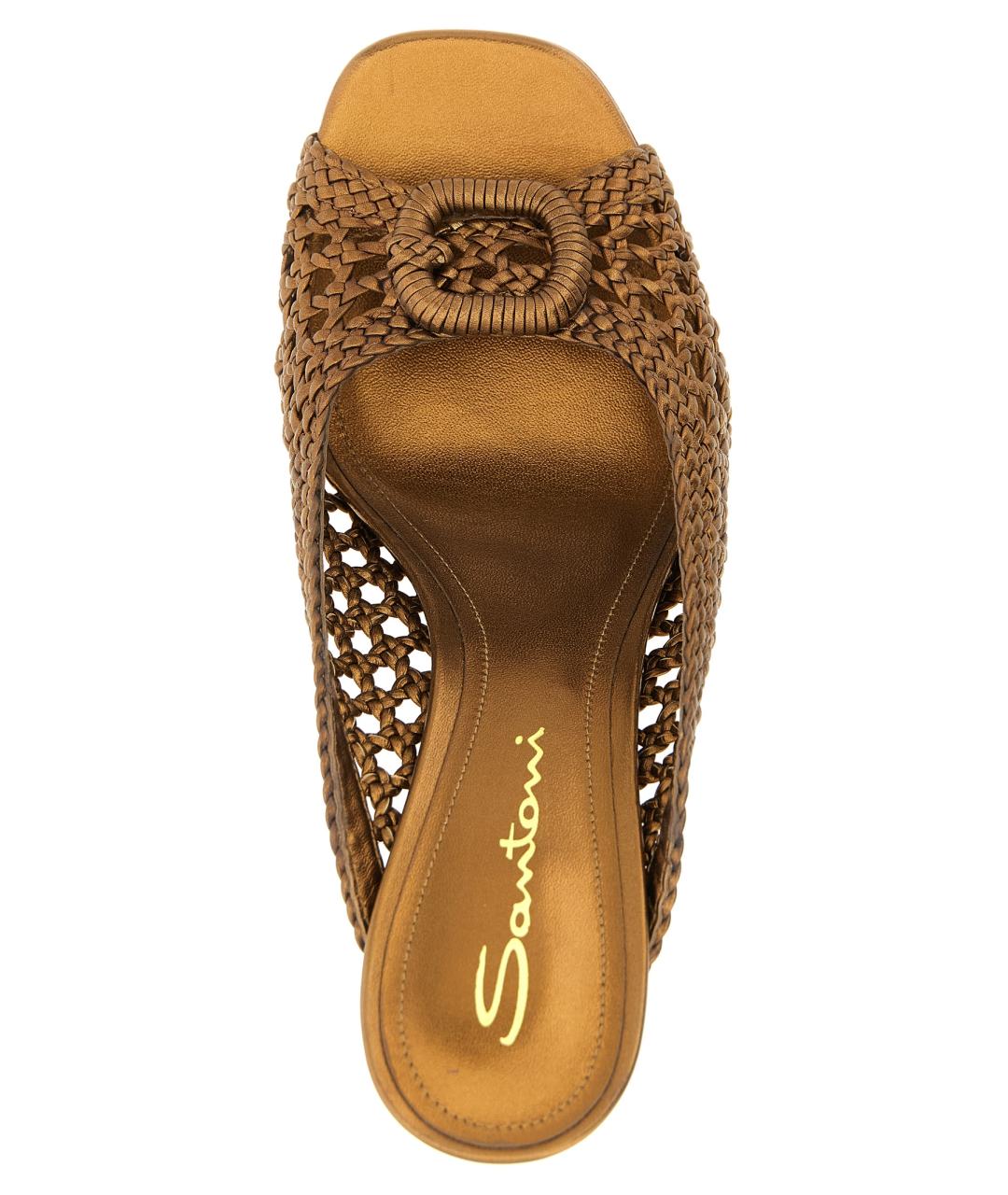 SANTONI Золотые кожаные мюли, фото 4