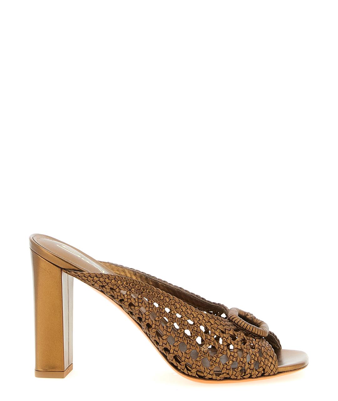 SANTONI Золотые кожаные мюли, фото 1