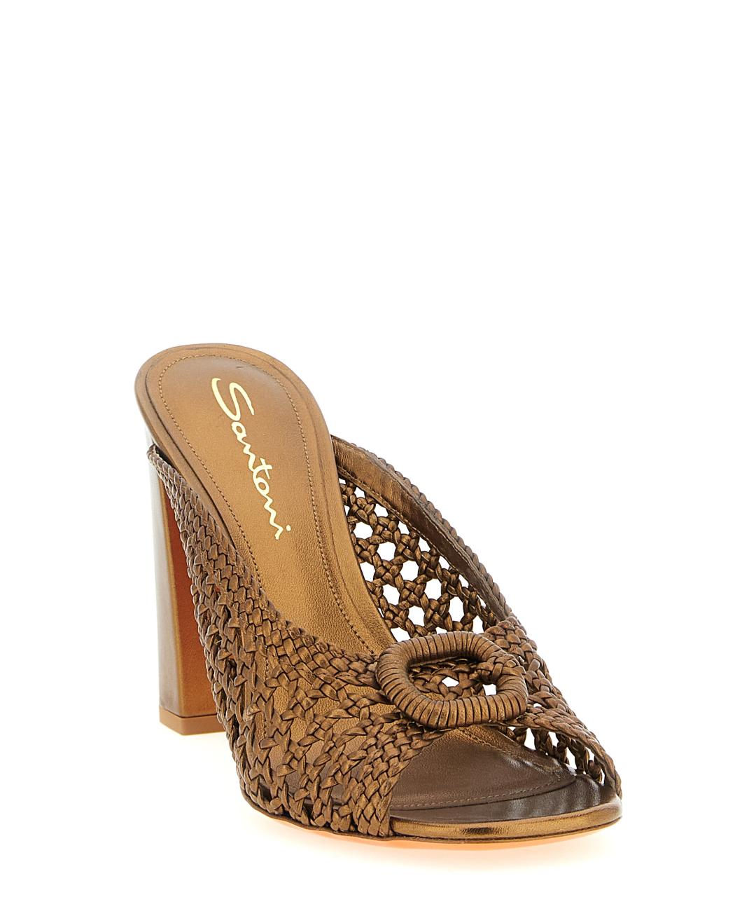 SANTONI Золотые кожаные мюли, фото 2