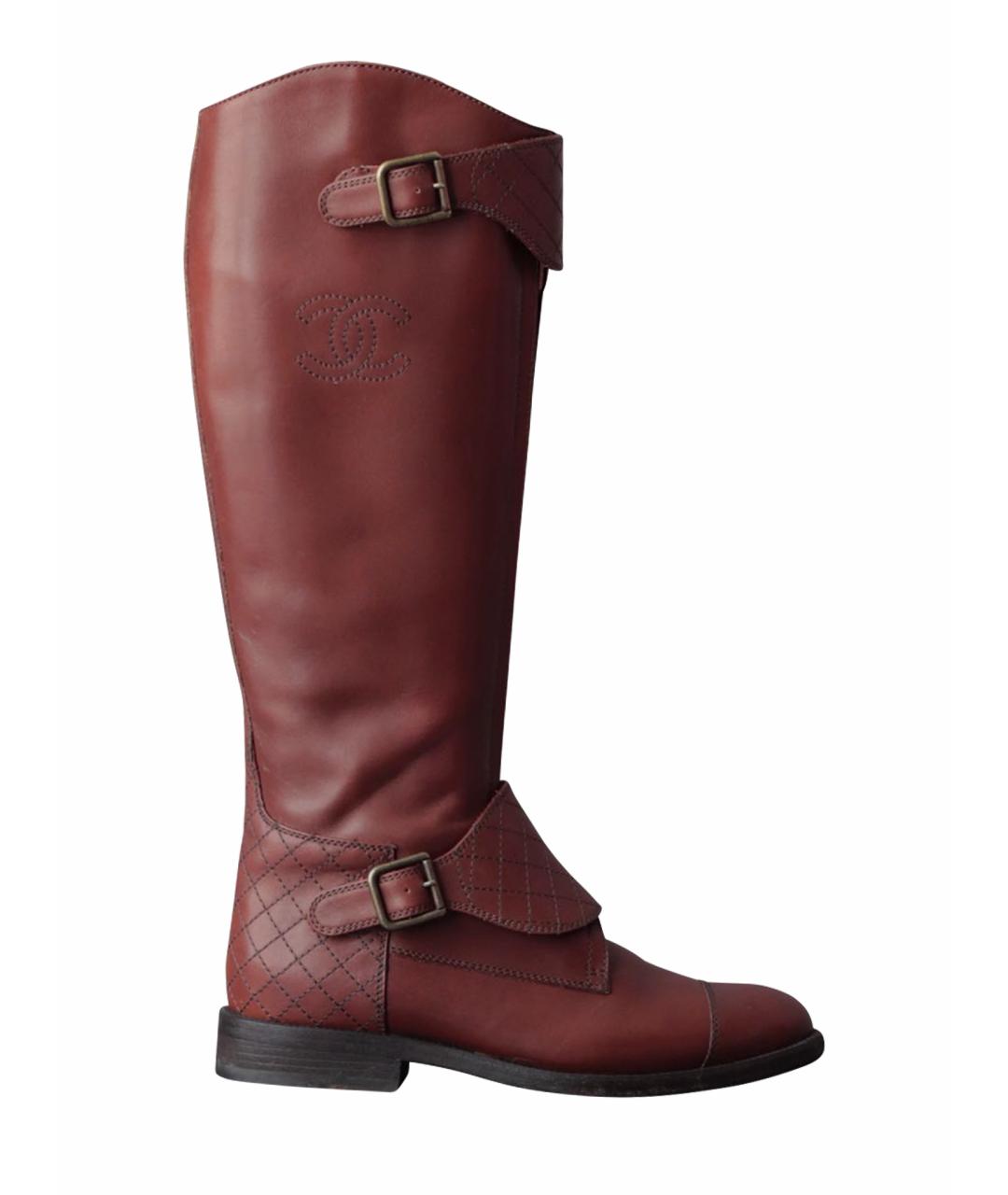 CHANEL Коричневые кожаные сапоги, фото 1