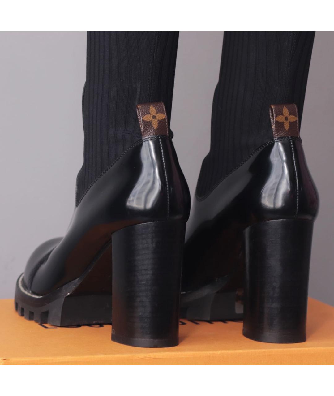 LOUIS VUITTON Черные кожаные ботфорты, фото 6
