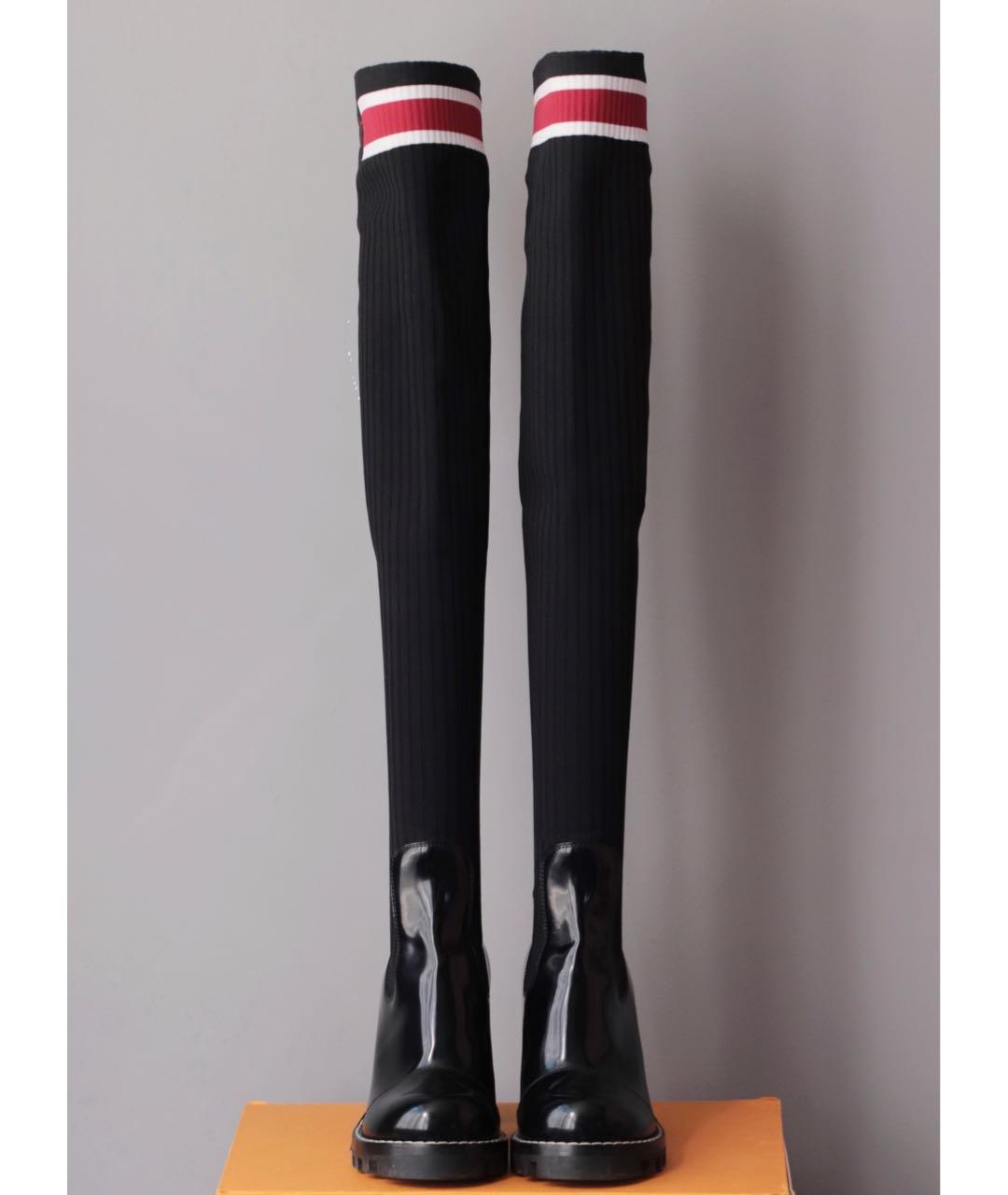 LOUIS VUITTON Черные кожаные ботфорты, фото 2