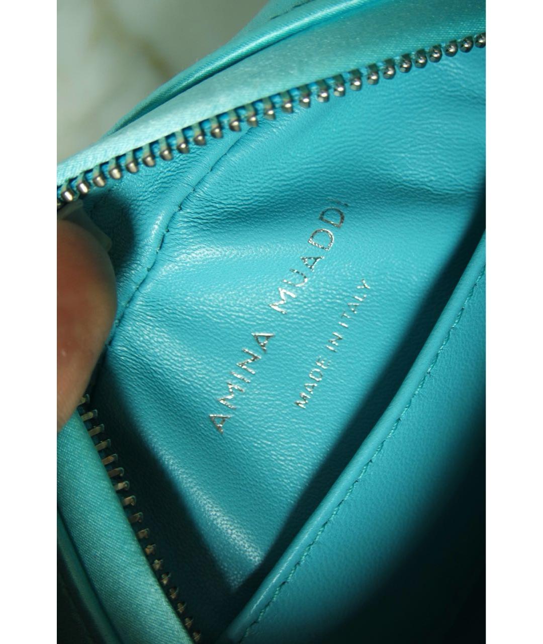 Amina Muaddi Бирюзовая тканевая сумка с короткими ручками, фото 6
