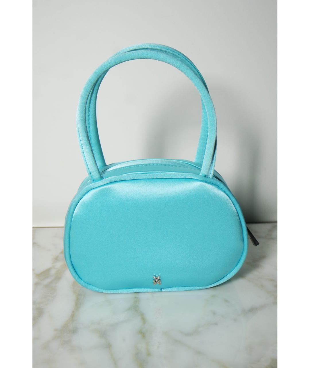 Amina Muaddi Бирюзовая тканевая сумка с короткими ручками, фото 5