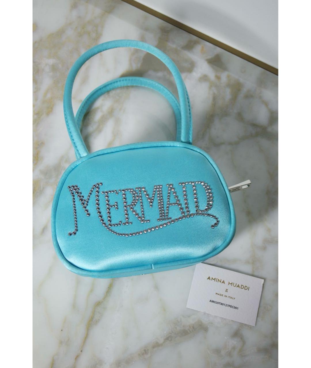 Amina Muaddi Бирюзовая тканевая сумка с короткими ручками, фото 7