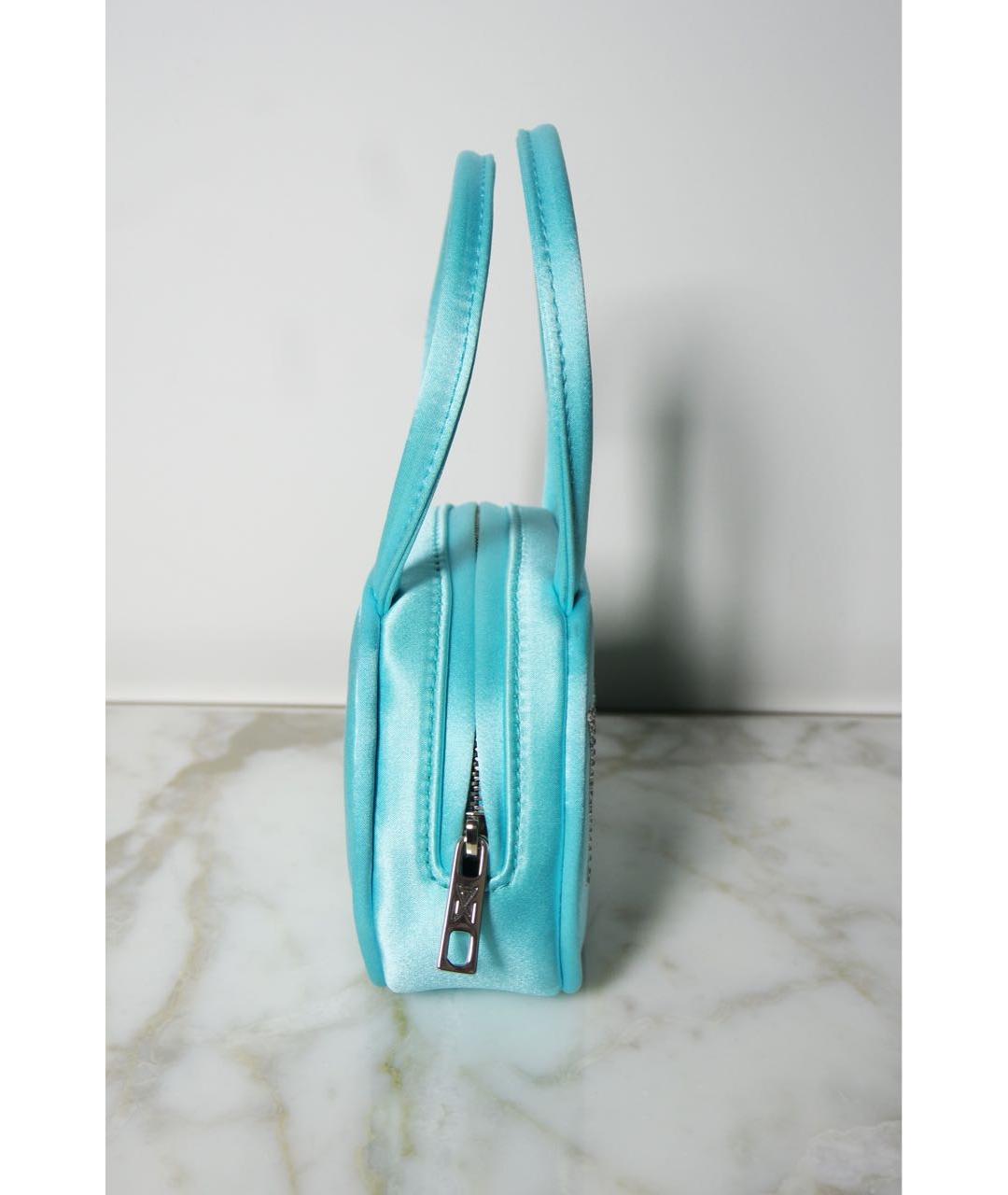 Amina Muaddi Бирюзовая тканевая сумка с короткими ручками, фото 2