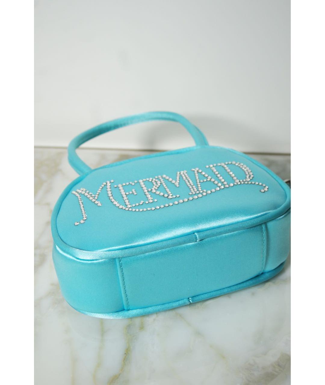 Amina Muaddi Бирюзовая тканевая сумка с короткими ручками, фото 8