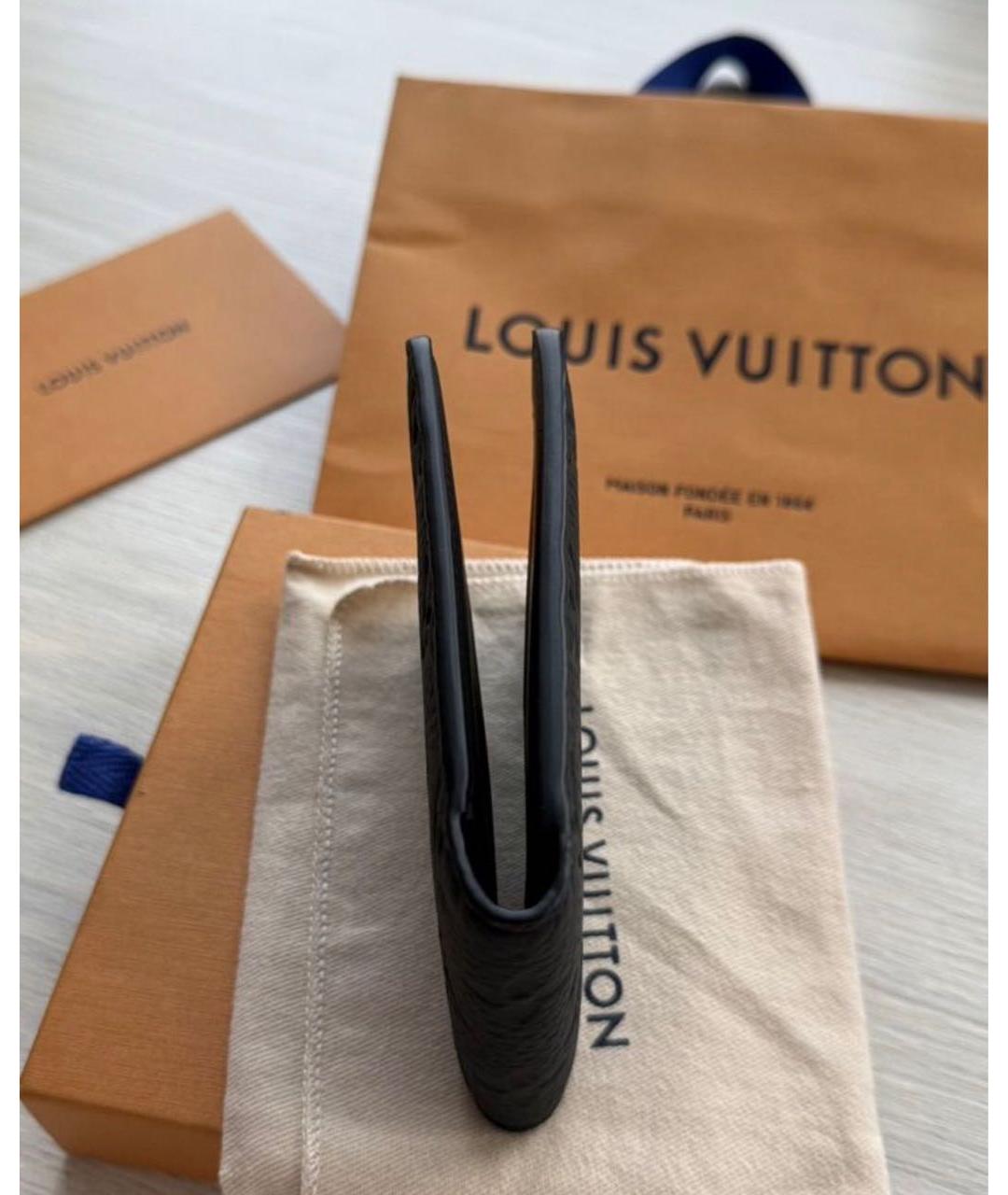 LOUIS VUITTON Черный кожаный кошелек, фото 4