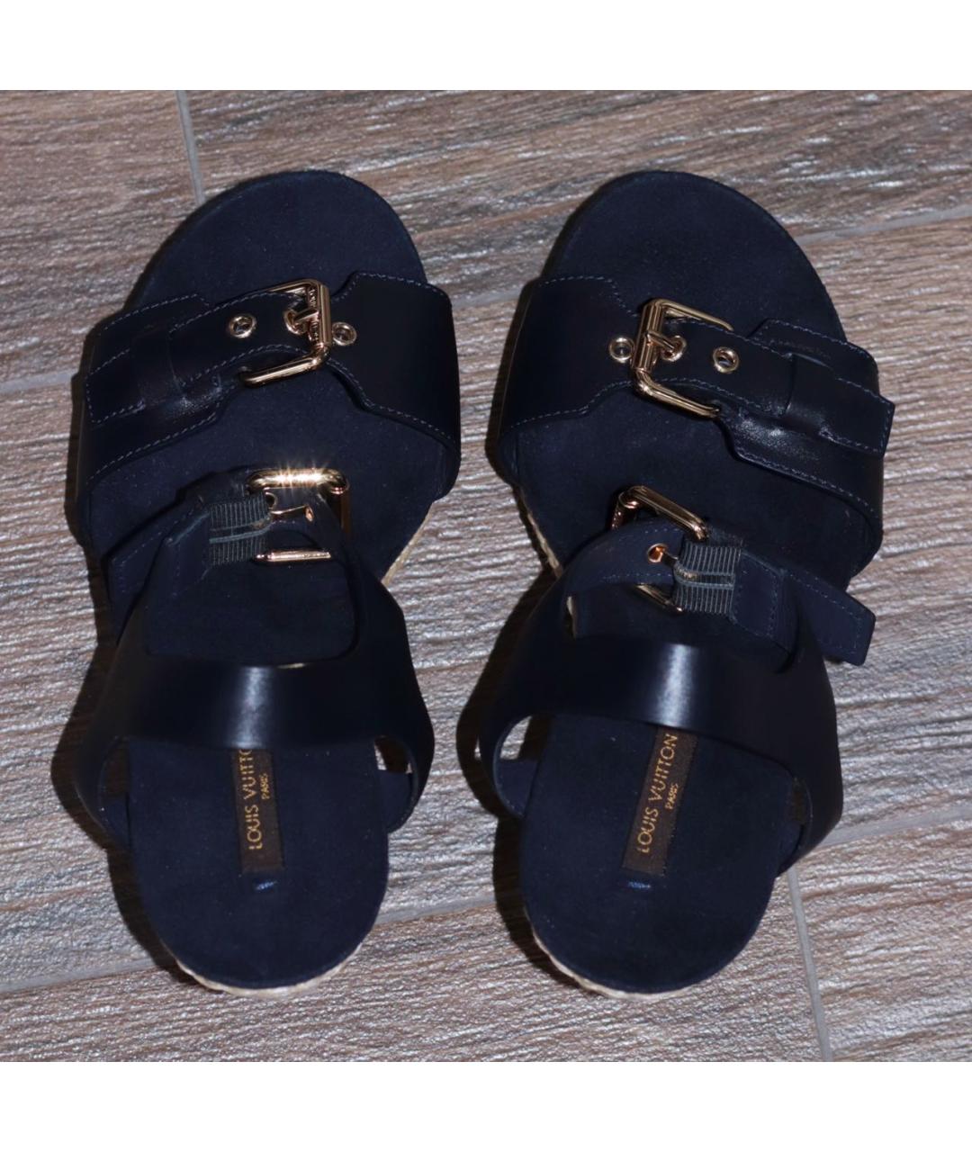 LOUIS VUITTON Темно-синие кожаные босоножки, фото 3
