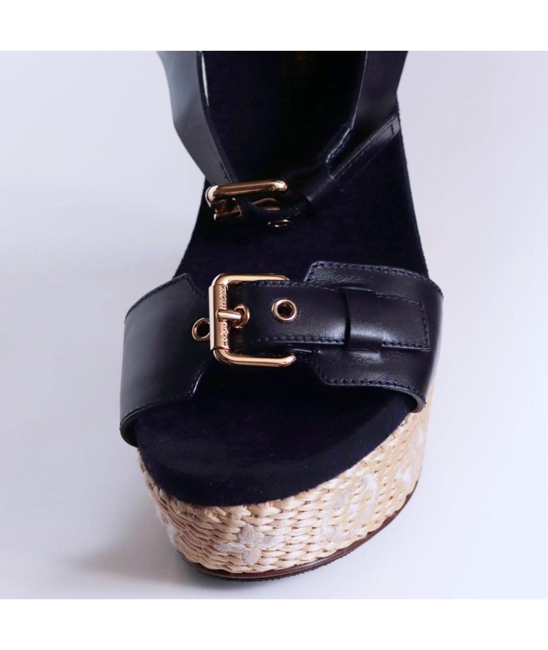 LOUIS VUITTON Темно-синие кожаные босоножки, фото 5