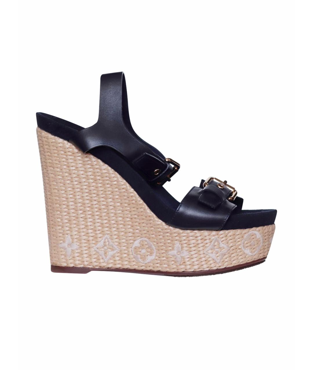 LOUIS VUITTON Темно-синие кожаные босоножки, фото 1