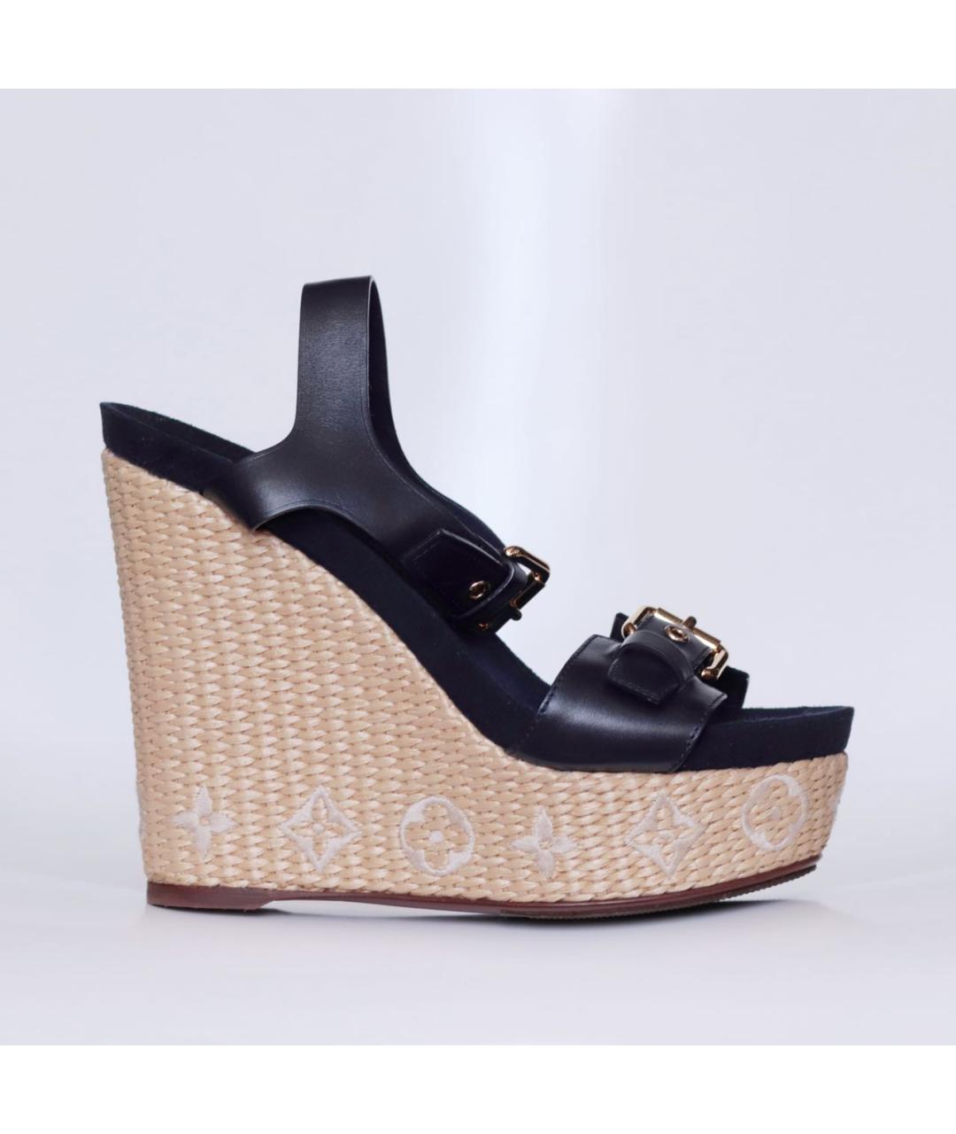 LOUIS VUITTON Темно-синие кожаные босоножки, фото 7