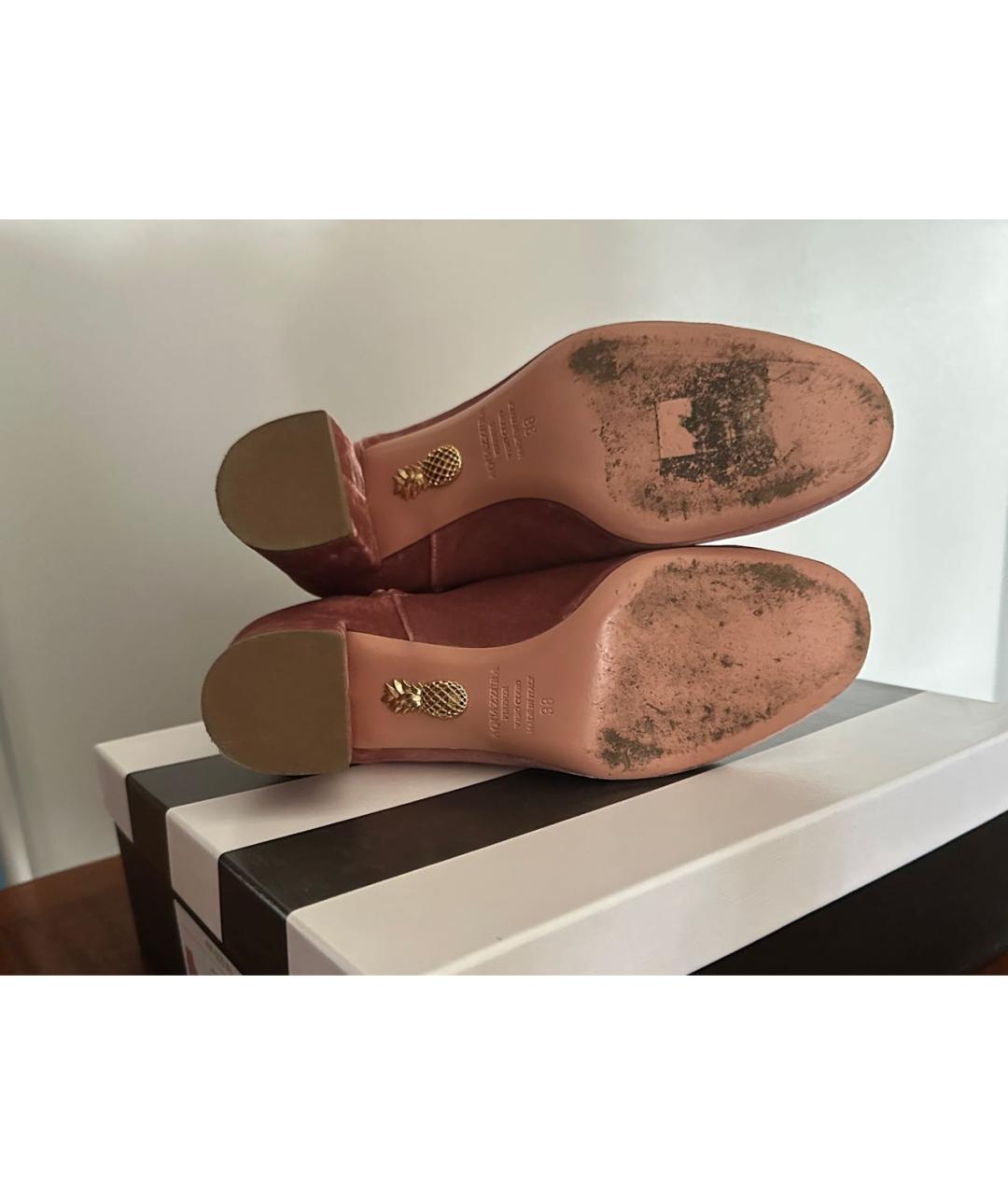 AQUAZZURA Розовые бархатные ботильоны, фото 5