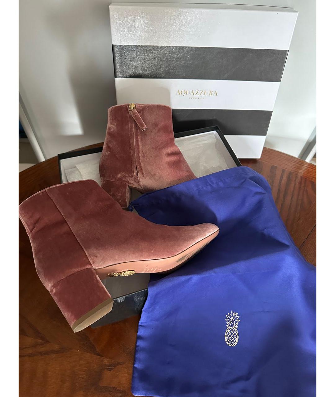 AQUAZZURA Розовые бархатные ботильоны, фото 7