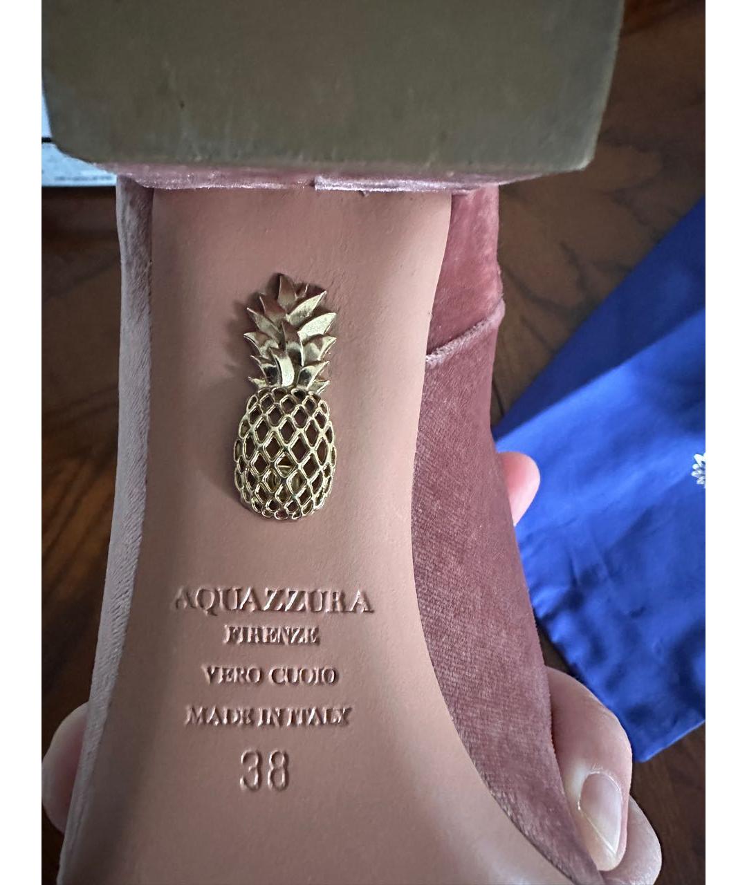 AQUAZZURA Розовые бархатные ботильоны, фото 6