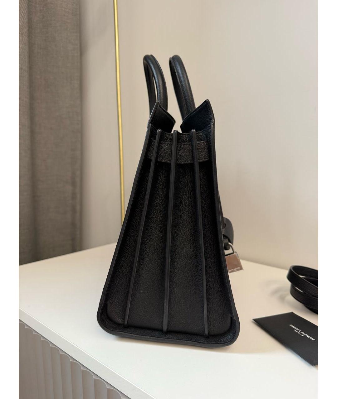 SAINT LAURENT Черная кожаная сумка тоут, фото 3