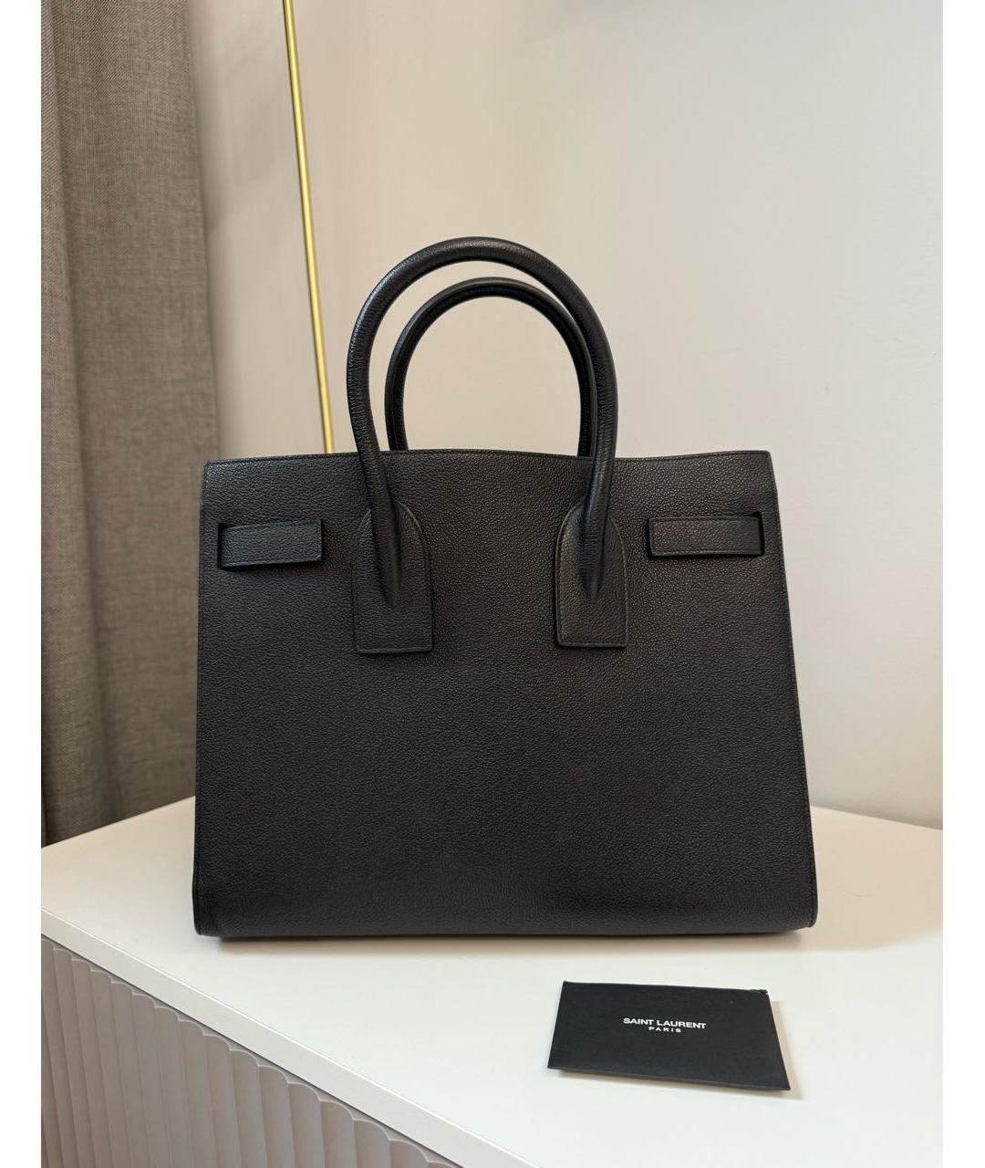 SAINT LAURENT Черная кожаная сумка тоут, фото 2