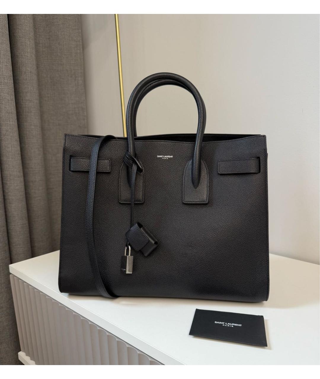 SAINT LAURENT Черная кожаная сумка тоут, фото 9