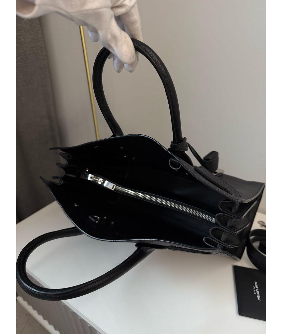 SAINT LAURENT Черная кожаная сумка тоут, фото 6