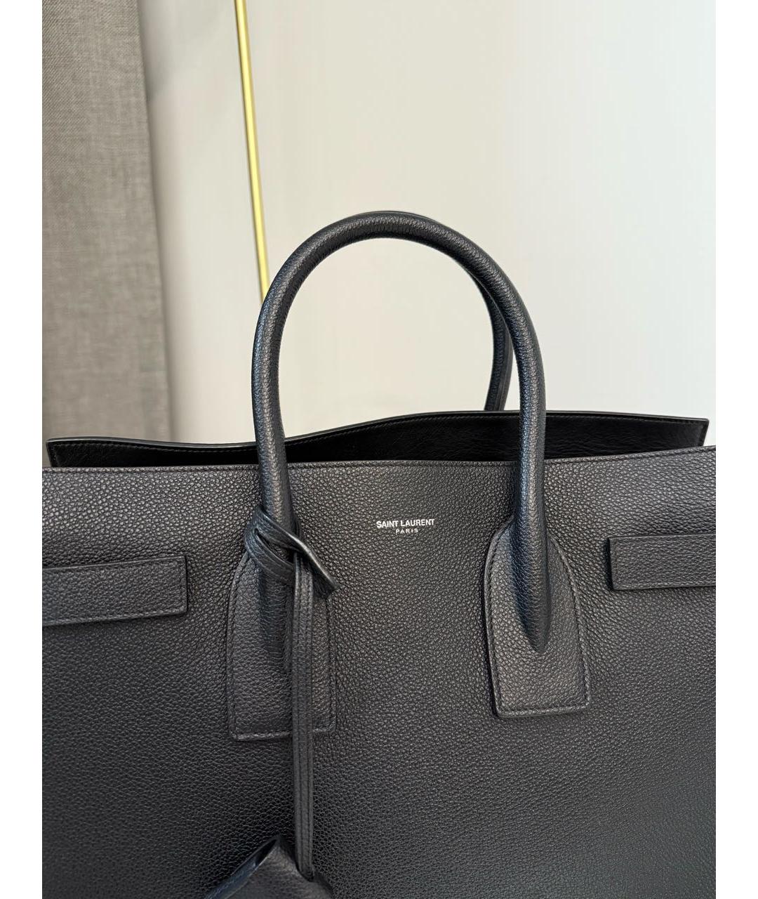 SAINT LAURENT Черная кожаная сумка тоут, фото 7