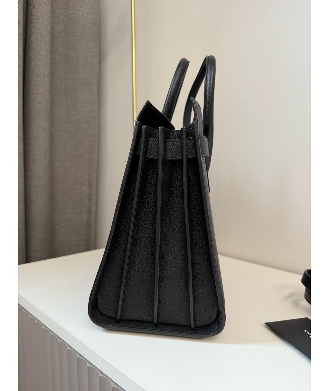 SAINT LAURENT Черная кожаная сумка тоут, фото 4