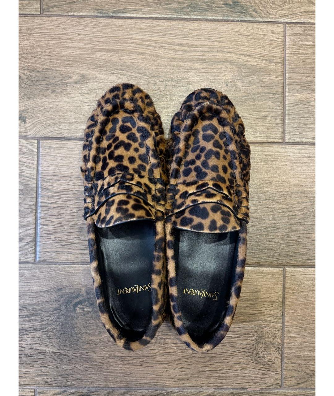 SAINT LAURENT Коричневые кожаные лоферы, фото 2