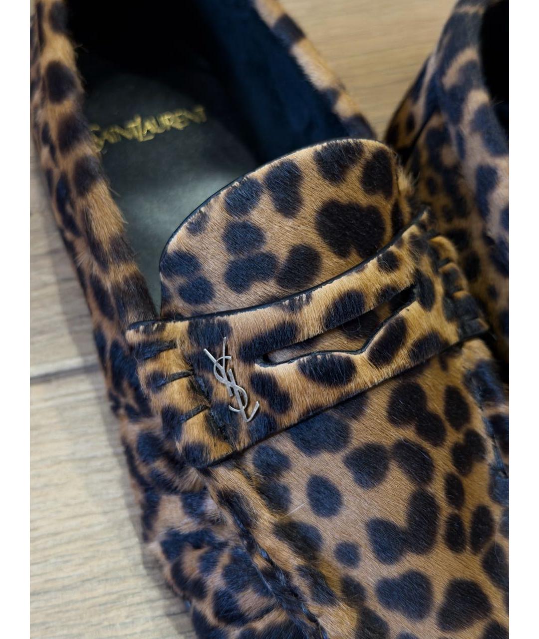 SAINT LAURENT Коричневые кожаные лоферы, фото 7