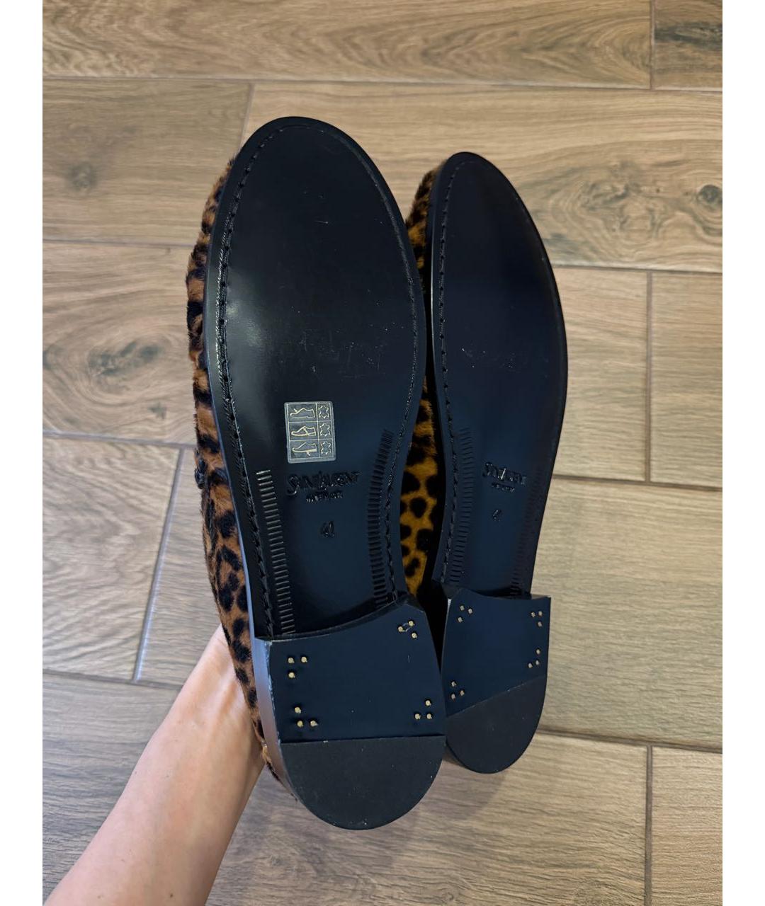 SAINT LAURENT Коричневые кожаные лоферы, фото 5