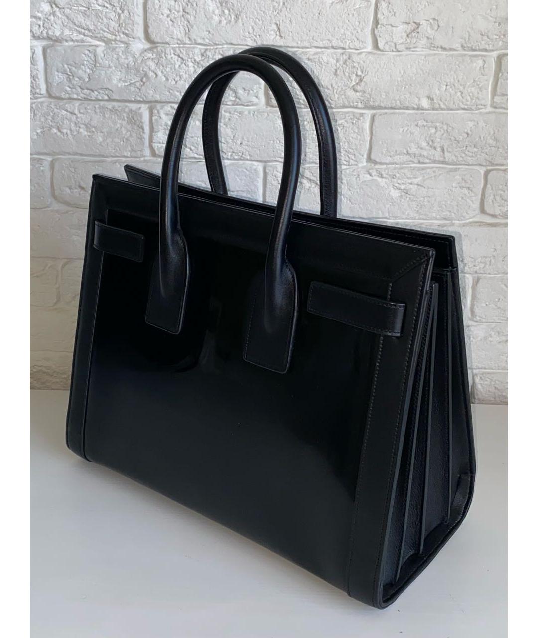 SAINT LAURENT Черная кожаная сумка с короткими ручками, фото 4