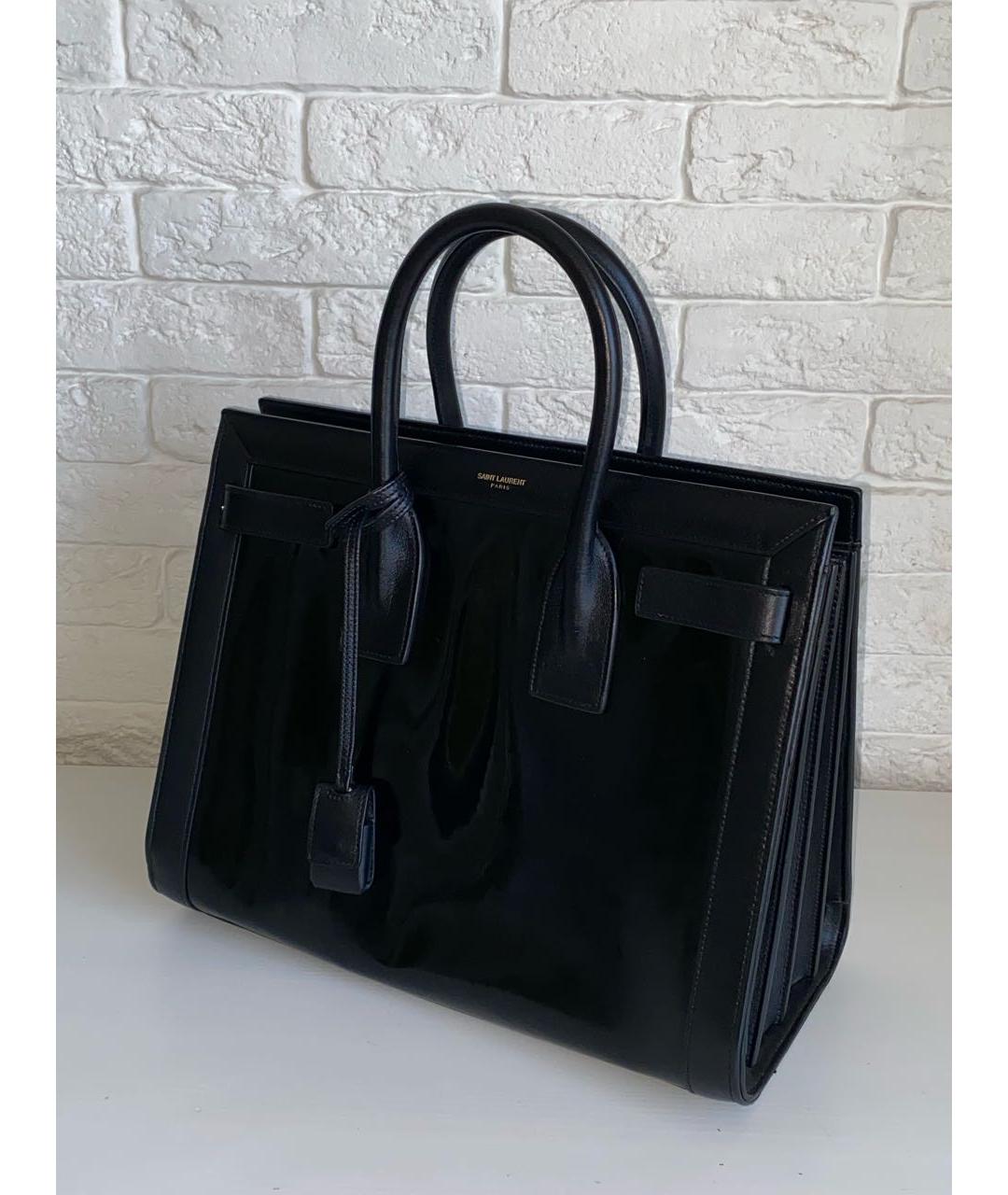 SAINT LAURENT Черная кожаная сумка с короткими ручками, фото 2