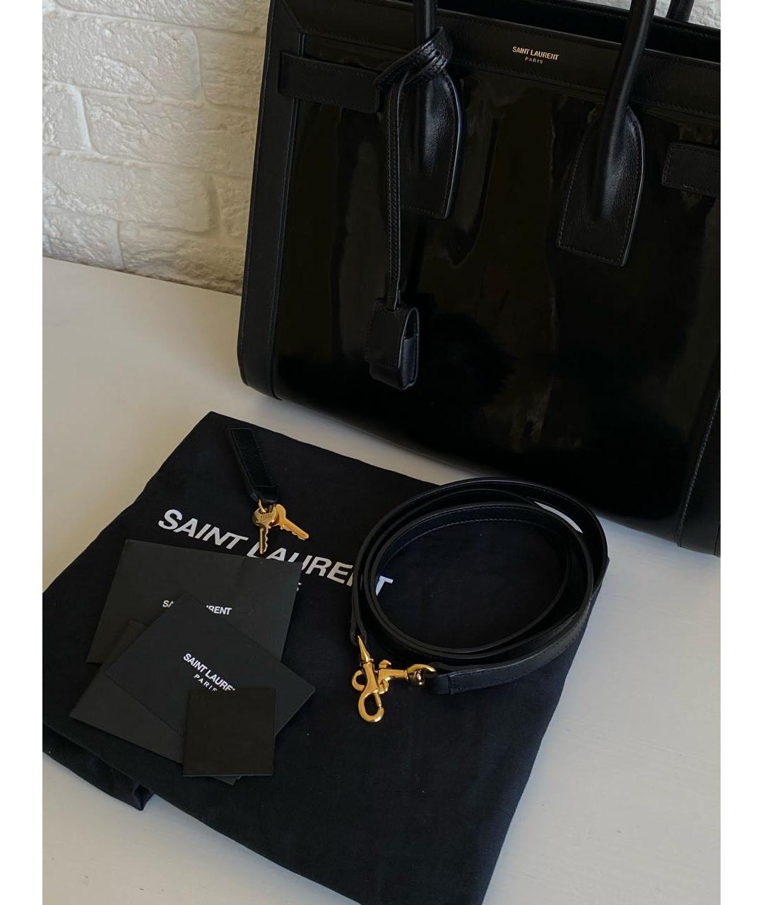 SAINT LAURENT Черная кожаная сумка с короткими ручками, фото 8