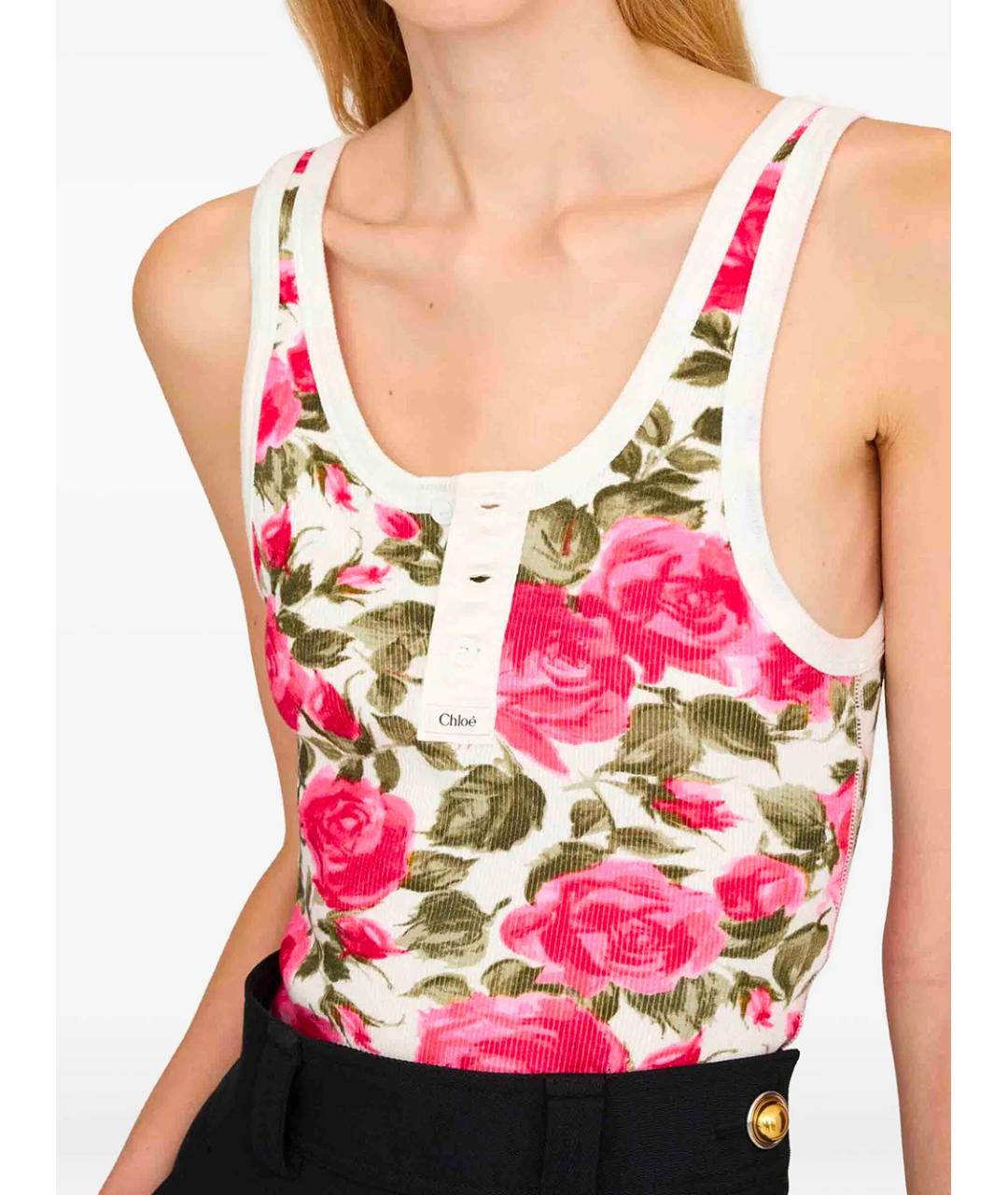 CHLOE Розовая хлопко-эластановая майка, фото 4