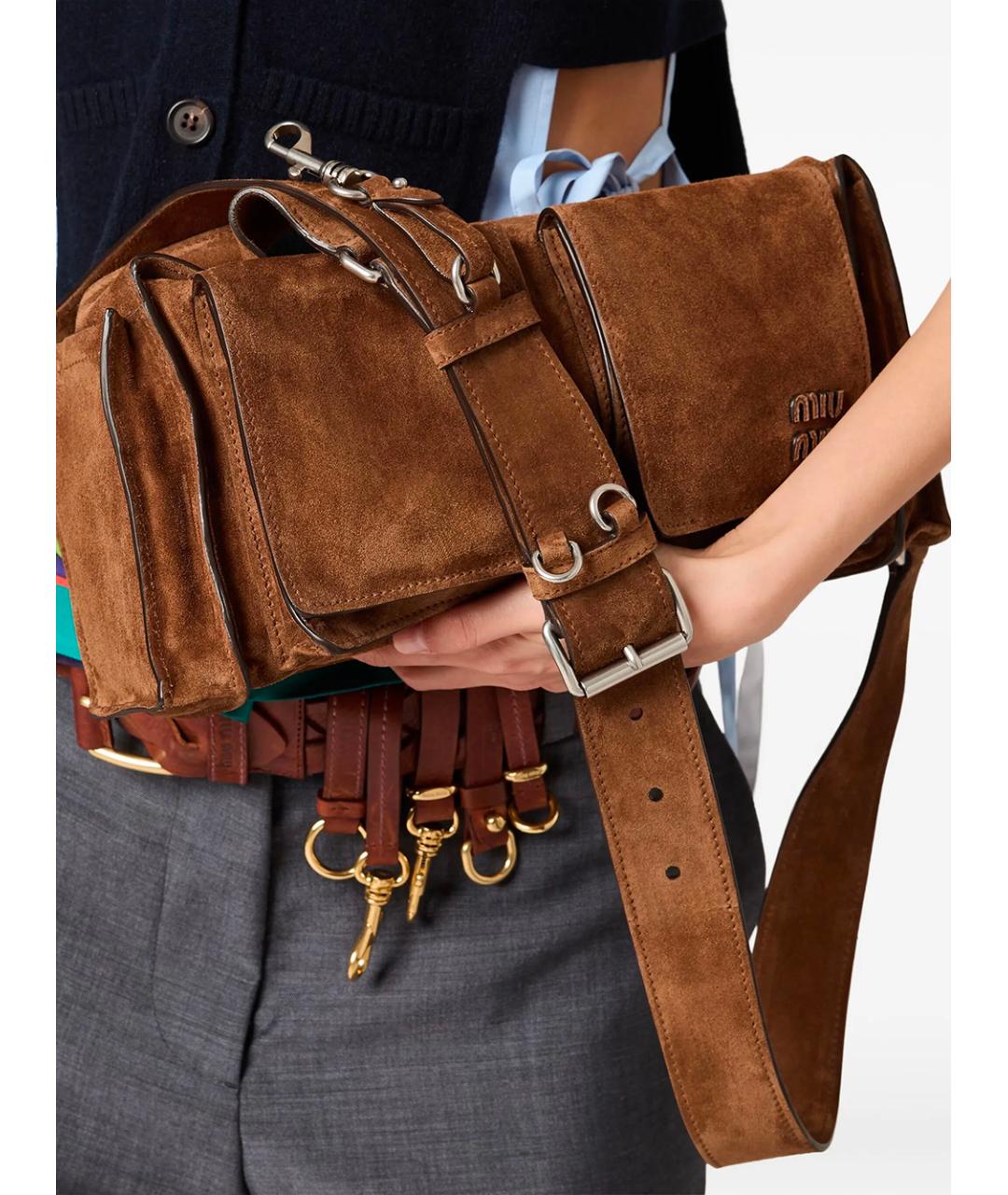MIU MIU Коричневая замшевая сумка через плечо, фото 4