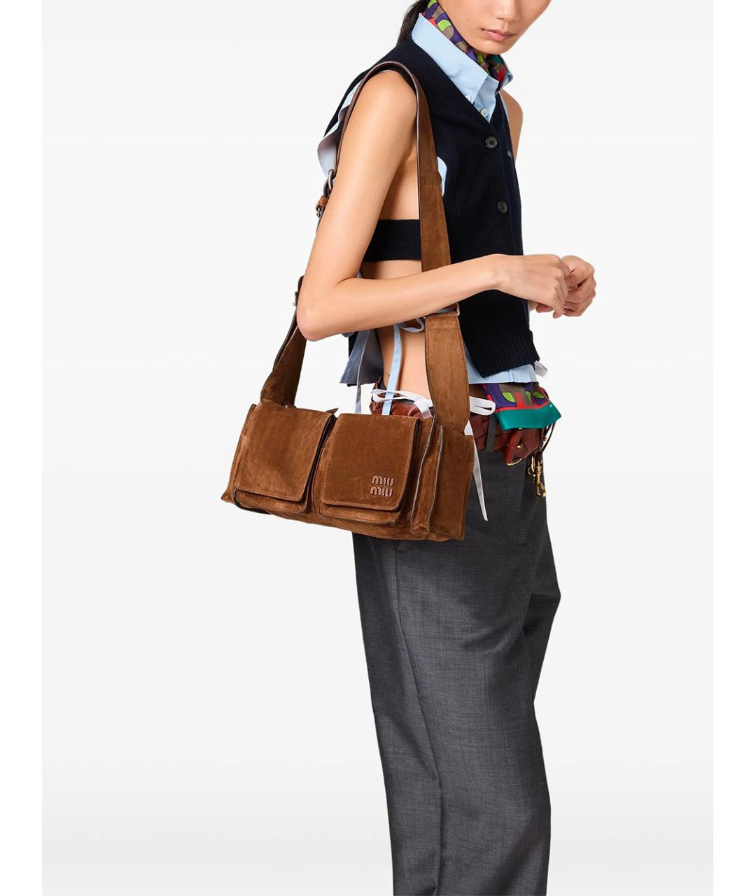 MIU MIU Коричневая замшевая сумка через плечо, фото 2