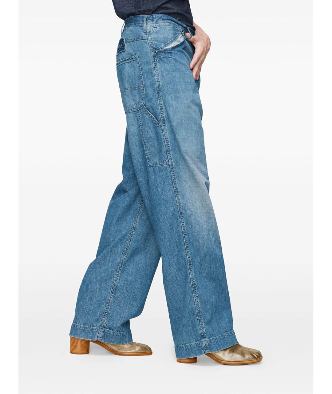 MAISON MARGIELA Голубые хлопковые прямые джинсы, фото 3