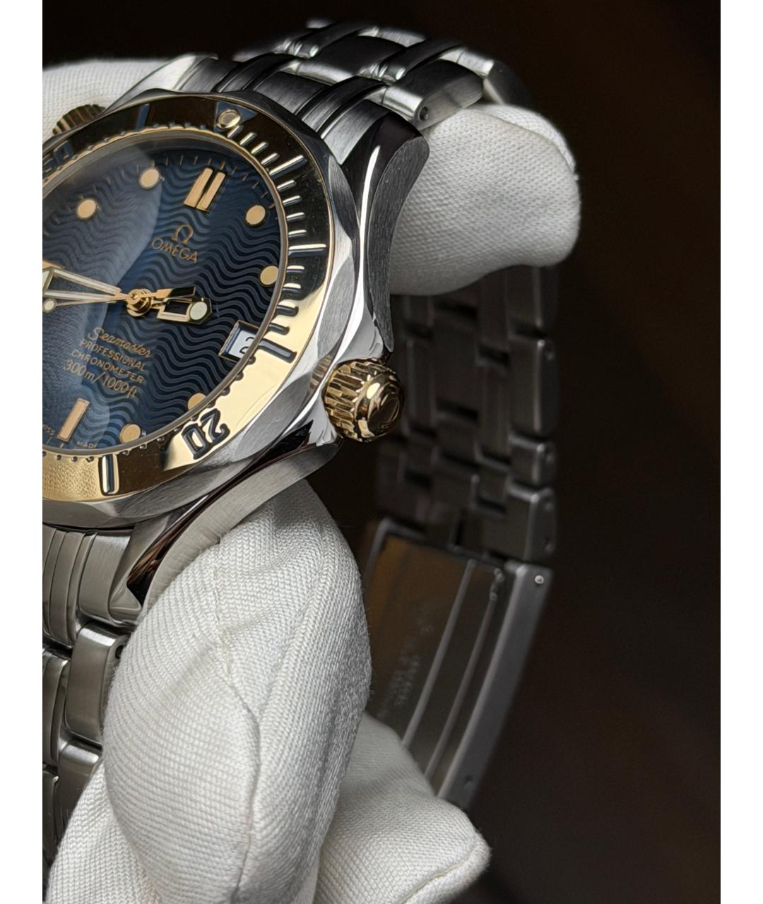 OMEGA Темно-синие часы из желтого золота, фото 4