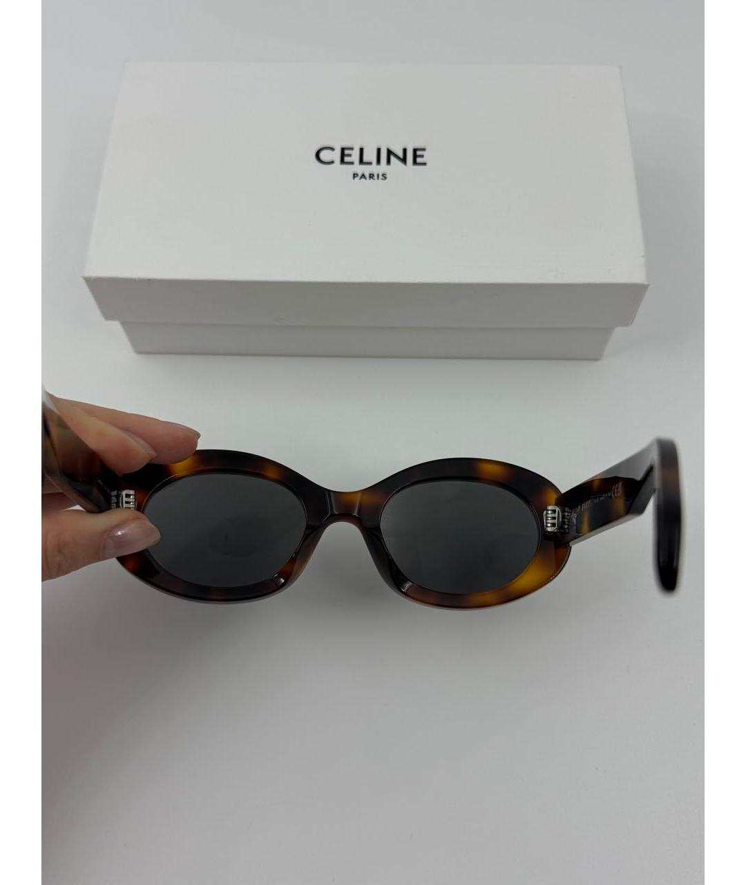 CELINE Коричневые пластиковые солнцезащитные очки, фото 3