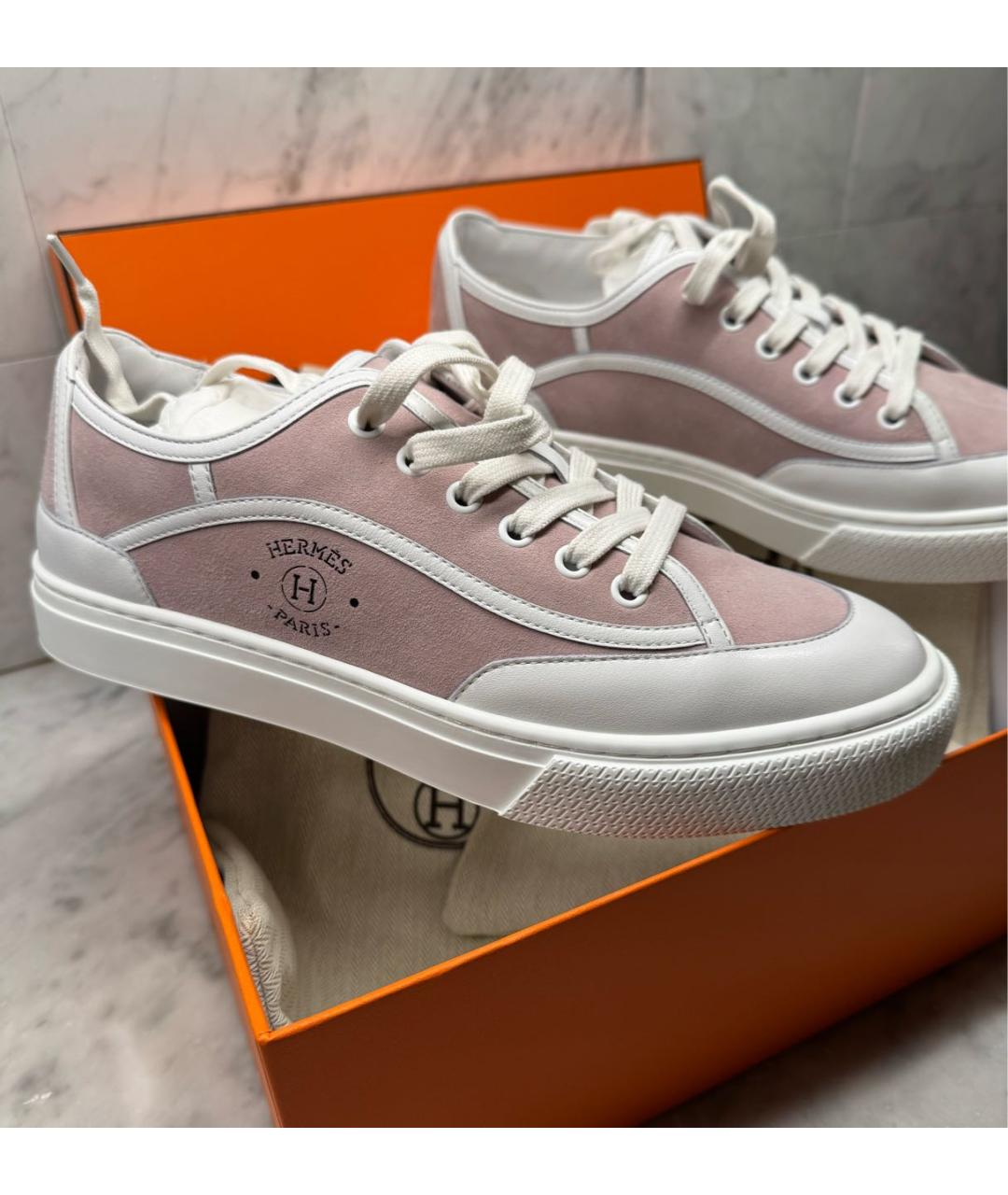 HERMES Розовые кожаные кеды, фото 8